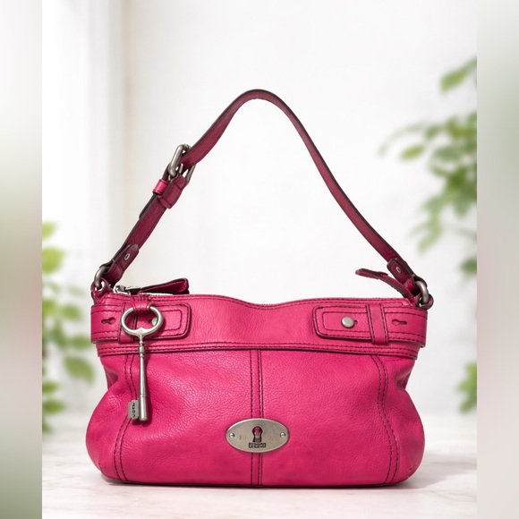 Fossil Handbags - Fossil Pink Leather Shoulder Bag with Key Charm